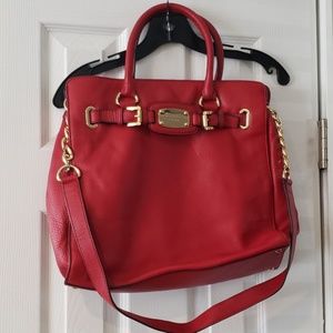 Michael Kors Red Leather Hamilton Purse Bag